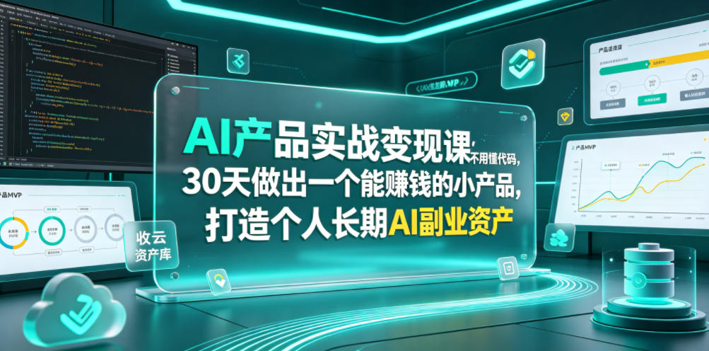 AI产品实战变现课，不用懂代码，30天做出一个能賺钱的小产品，打造个人长期AI副业资产-资源社