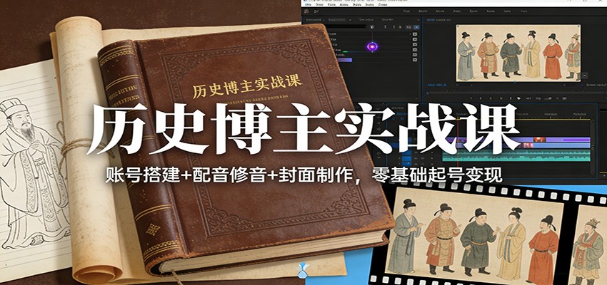 历史博主实战课：账号搭建+配音修音+封面制作，零基础起号变现-资源社