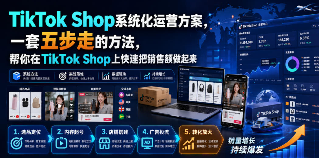 TikTok Shop系统化运营方案，一套五步走的方法，帮你在TikTok Shop上快速把销售额做起来【原创双语字幕】-资源社