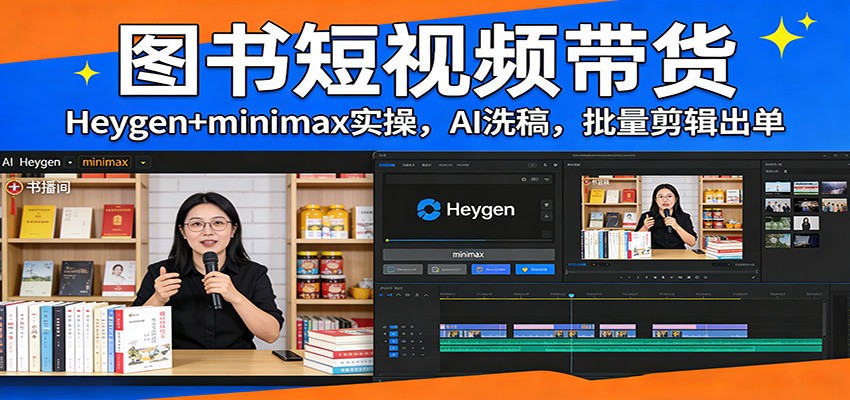 图书短视频带货：Heygen+minimax实操，AI洗稿 ，批量剪辑出单-资源社