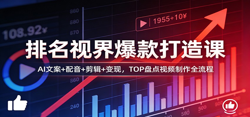 排名视界爆款打造课：AI文案+配音+剪辑+变现，TOP盘点视频制作全流程-资源社