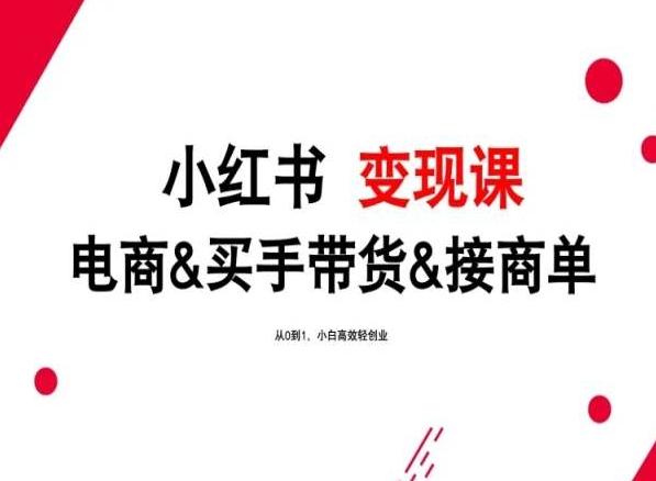 2024年最新小红书变现课，电商&买手带货&接商单，从0到1，小白高效轻创业-资源社