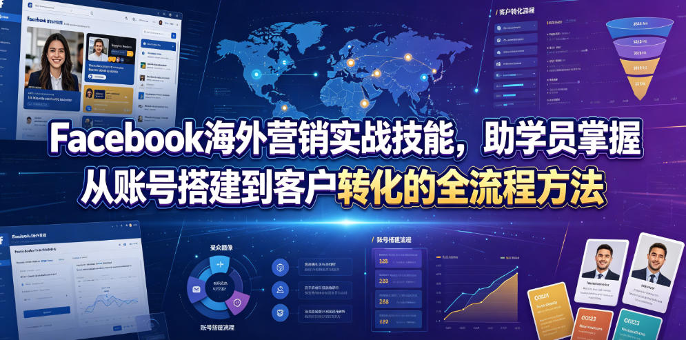 Facebook海外营销实战技能，助学员掌握从账号搭建到客户转化的全流程方法-资源社