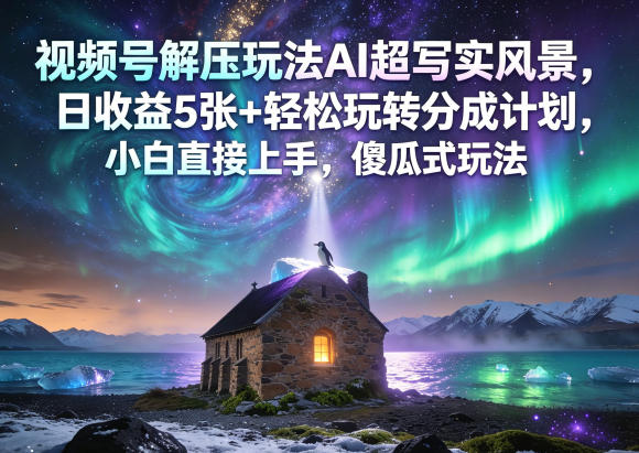 视频号解压玩法AI超写实风景，日收益5张+轻松玩转分成计划，小白直接上手，傻瓜式玩法-资源社