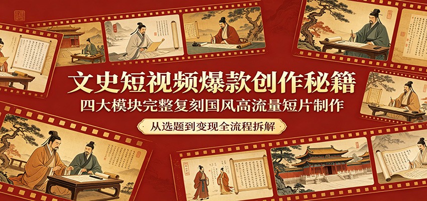 文史短视频爆款创作秘籍：四大模块完整复刻国风高流量短片制作-资源社