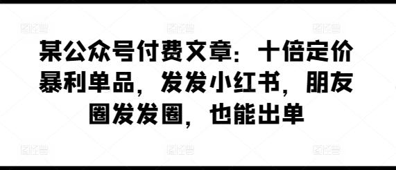 某公众号付费文章：十倍定价暴利单品，发发小红书，朋友圈发发圈，也能出单-资源社