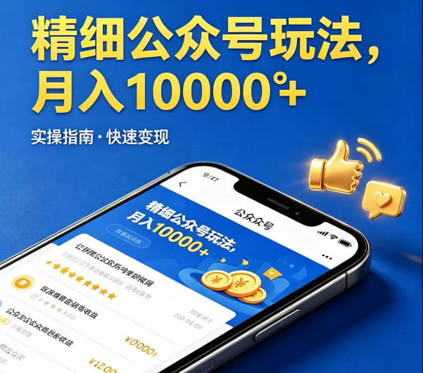精细化公众号玩法，我们给你提供文章，你来负责发布，收益可观，月入1W+【揭秘】-资源社