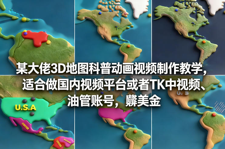 某大佬3D地图科普动画视频制作教学，适合做国内视频平台或者TK中视频、油管账号，賺美金-资源社