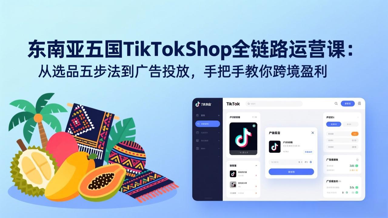 东南亚五国TikTok Shop全链路运营课：从选品五步法到广告投放，手把手教你跨境盈利-资源社