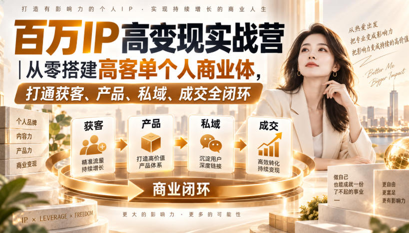 百万IP高变现实战营|从零搭建高客单个人商业体,打通获客、产品、私域、成交全闭环-资源社