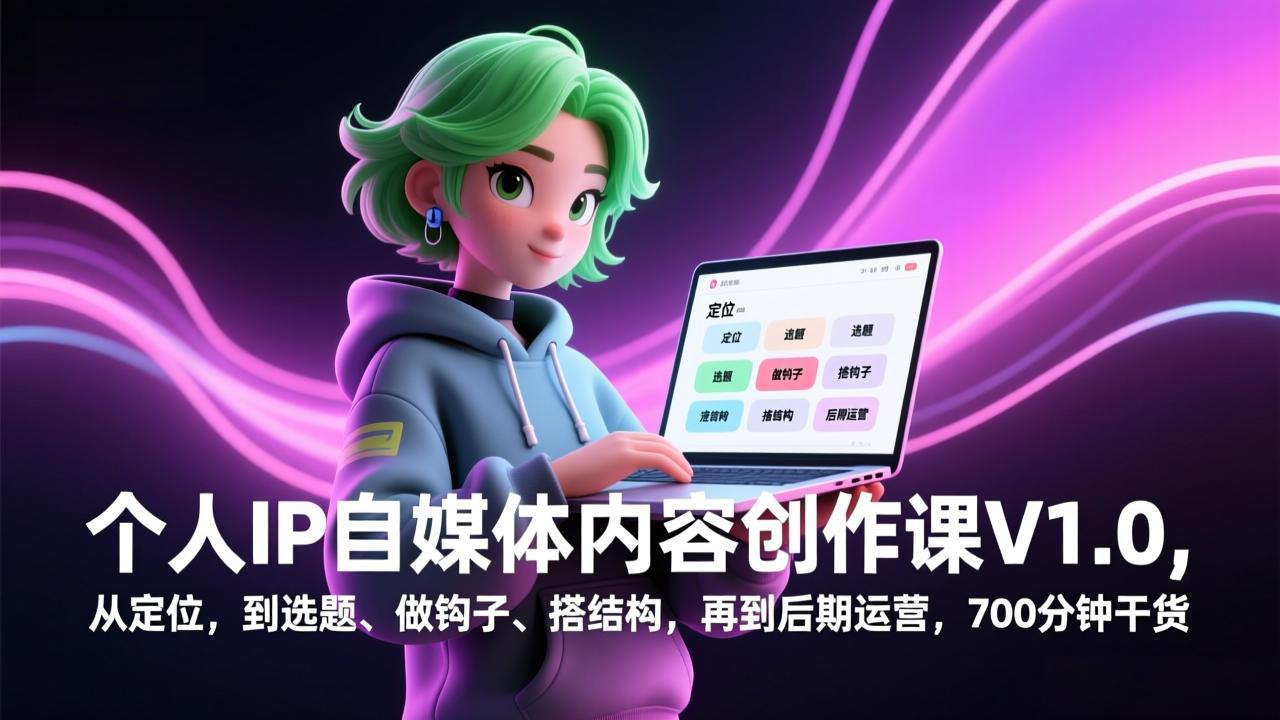 个人IP自媒体内容创作课V1.0，从定位，到选题、做钩子、搭结构，再到后期运营，700分钟干货-资源社