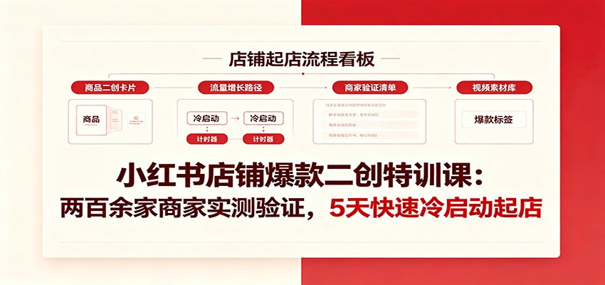 小红书店铺爆款二创特训课:两百余家商家实测验证,5天快速冷启动起店-资源社