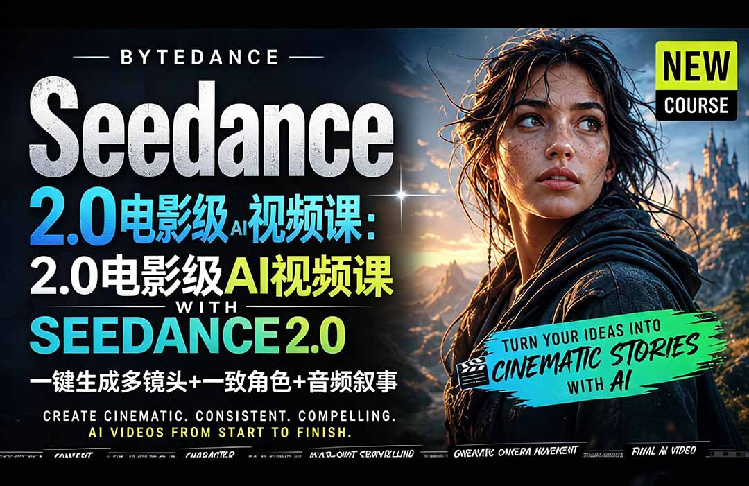Seedance 2.0电影级AI视频课:一键生成多镜头+一致角色+音频叙事-资源社