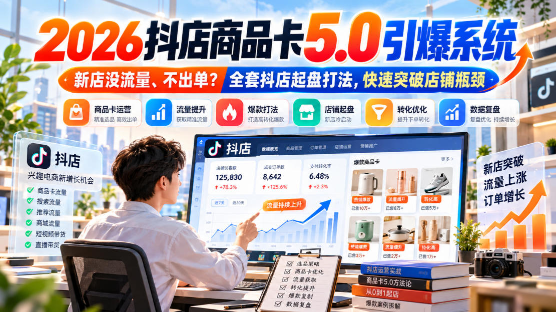 2026抖店商品卡5.0引爆店铺流量,新店没流量、不出单?全套抖店起盘打法,快速突破店铺瓶颈-资源社