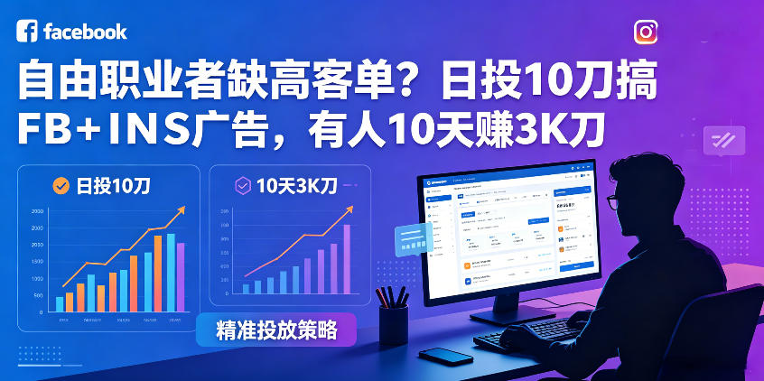 自由职业者缺高客单？日投10刀搞FB+INS广告，有人10天赚3K刀！【原创双语字幕】-资源社