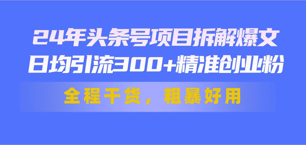 24年头条号项目拆解爆文，日均引流300+精准创业粉，全程干货，粗暴好用-资源社