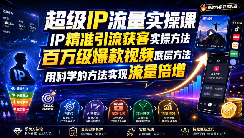 超级IP流量实操课，IP精准引流获客实操方法，百万级爆款视频底层方法，用科学的方法实现流量倍增-资源社