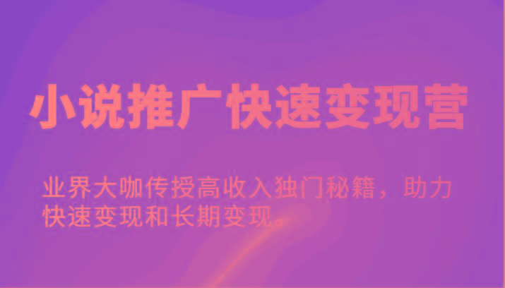 小说推广快速变现营-业界大咖传授高收入独门秘籍，助力快速变现和长期变现。-资源社