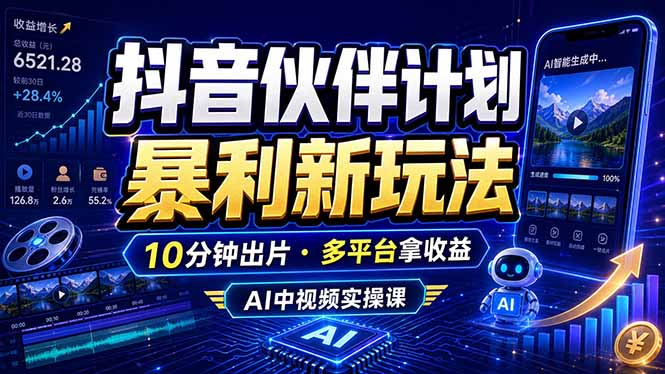 抖音伙伴计划最新玩法,无需配音剪辑,10分钟出一条原创视频,轻松日入三位数-资源社
