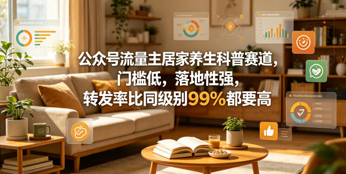 公众号流量主居家养生科普赛道，门槛低，落地性强，转发率比同级别99％都要高-资源社