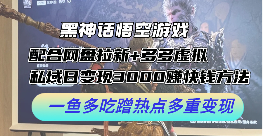 黑神话悟空游戏配合网盘拉新+多多虚拟+私域日变现3k+赚快钱方法，一鱼多吃蹭热点多重变现【揭秘】-资源社