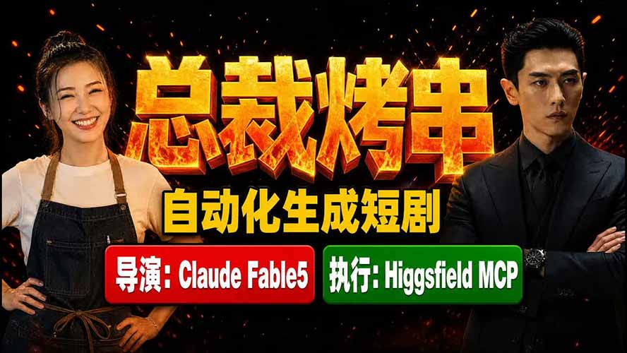《总裁烤串》真人短剧全自动诞生！Claude Fable5 当导演，Higgsfield MCP 执行！-资源社