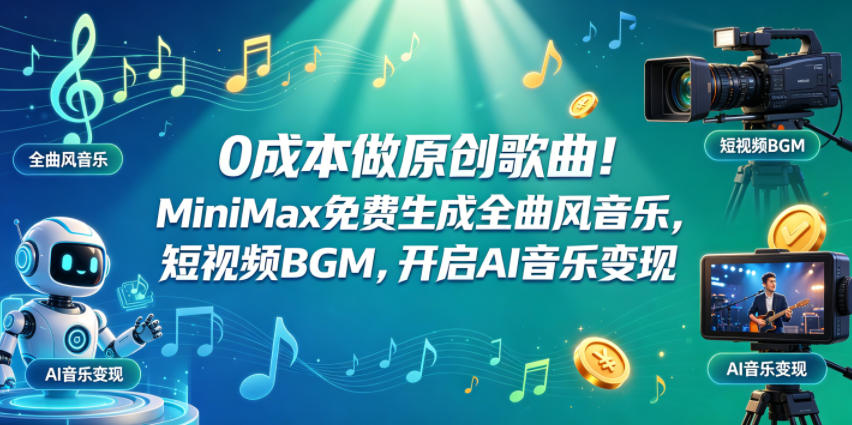 0成本做原创歌曲！MiniMax免费生成全曲风音乐，短视频BGM，开启AI音乐变现-资源社