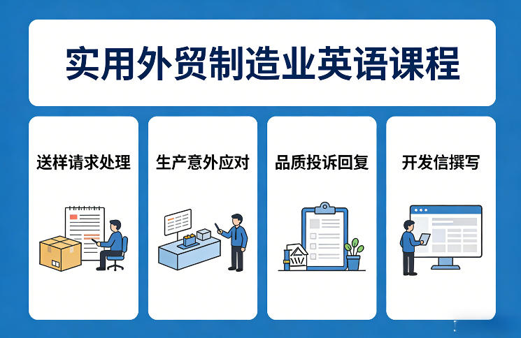 实用外贸制造业英语课程，教你专业处理送样请求、应对生产意外、回复品质投诉、撰写开发信等-资源社