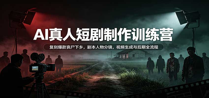 AI真人短剧制作训练营：复刻爆款丧尸下乡，剧本人物分镜，视频生成与后期全流程-资源社