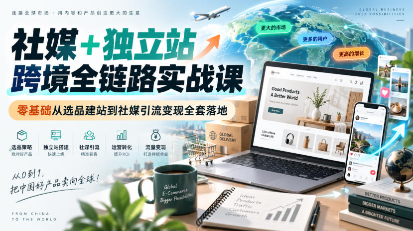 社媒+独立站跨境全链路实战课|零基础从选品建站到社媒引流变现全套落地-资源社