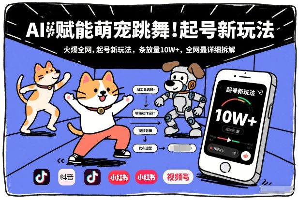 AI赋能萌宠跳舞，火爆全网，起号新玩法，条条播放量10W+，全网最详细拆解-资源社