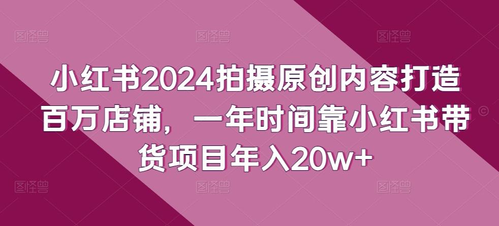 小红书2024拍摄原创内容打造百万店铺，一年时间靠小红书带货项目年入20w+-资源社