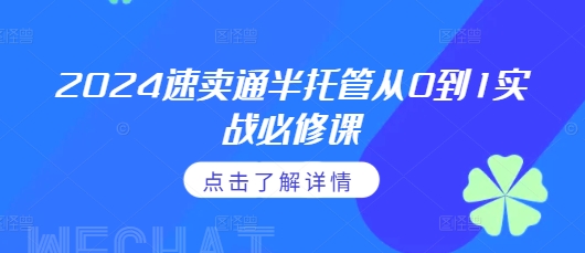 2024速卖通半托管从0到1实战必修课，掌握通投广告打法、熟悉速卖通半托管的政策细节-资源社