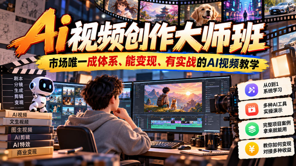 Ai视频创作大师班,市场唯一成体系、能变现、有实战的AI视频教学(更新2026)-资源社