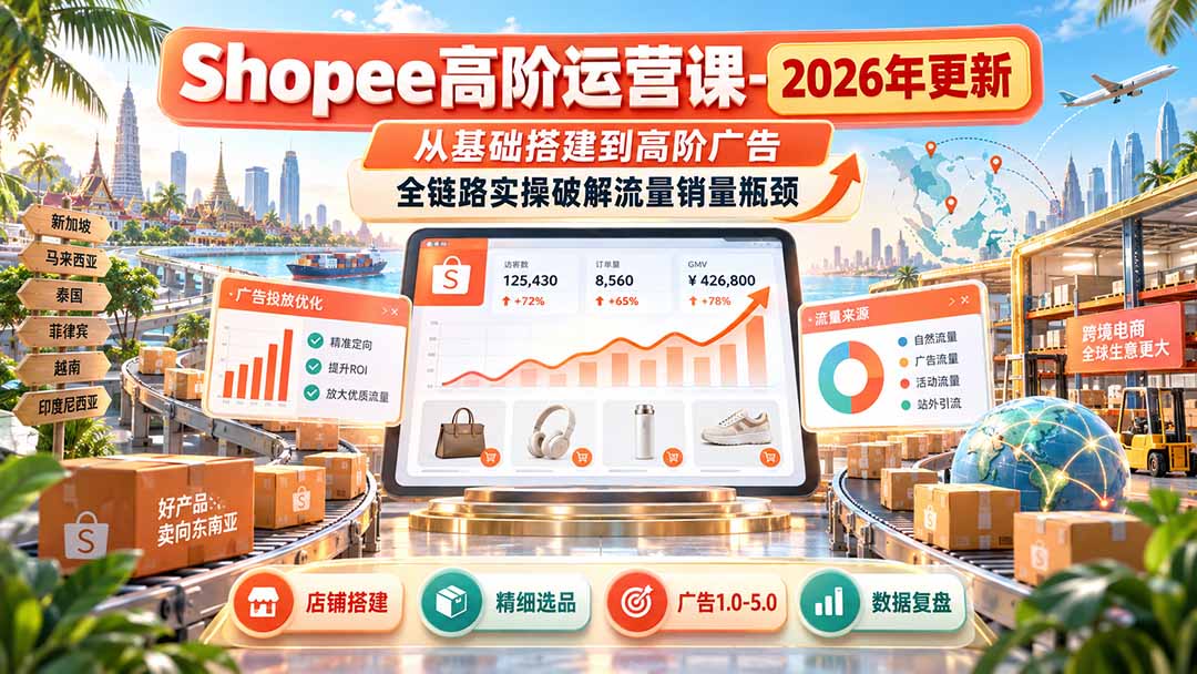Shopee高阶运营课-更新9月，从基础搭建到高阶广告，全链路实操破解流量销量瓶颈-资源社