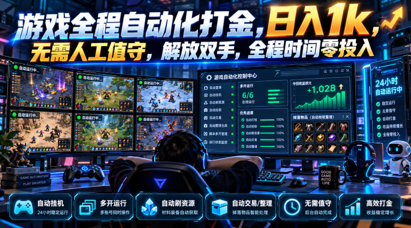 游戏全程自动化打金,日入1k,无需人工值守,解放双手,全程时间零投入【揭秘】-资源社