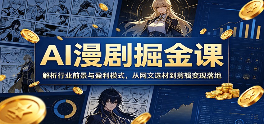 AI漫剧掘金课：解析行业前景与盈利模式，从网文选材到剪辑变现落地-资源社