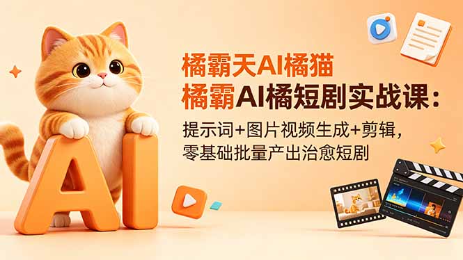 橘霸天AI橘猫短剧实战课：提示词+图片视频生成+剪辑，零基础批量产出治愈短剧-资源社
