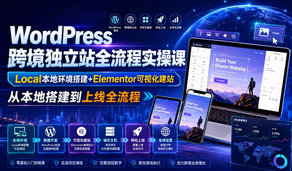 WordPress跨境独立站全流程实操课|Local本地环境搭建+Elementor可视化建站,从本地搭建到上线全流程-资源社