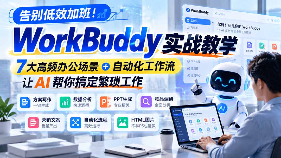 告别低效加班！WorkBuddy实战教学，7大高频办公场景＋自动化工作流，让AI帮你搞定繁琐工作-资源社