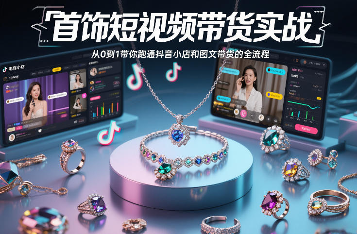 首饰短视频带货实战，从0到1带你跑通抖音小店和图文带货的全流程-资源社