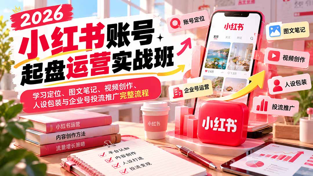 2026小红书账号起盘运营实战班:学习定位、图文笔记、视频创作、人设包装与企业号投流推广完整流程-资源社