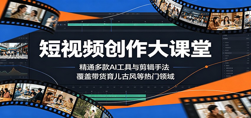 短视频创作大课堂:精通多款AI工具与剪辑手法,覆盖带货、育儿、古风等热门领域-资源社