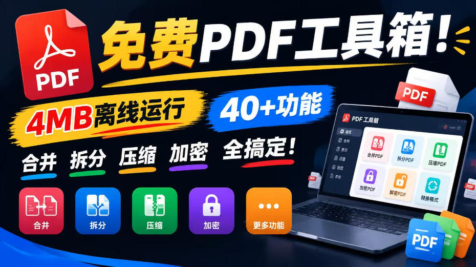 免费PDF工具箱！4MB离线运行，40+功能，合并拆分压缩加密全搞定！-资源社