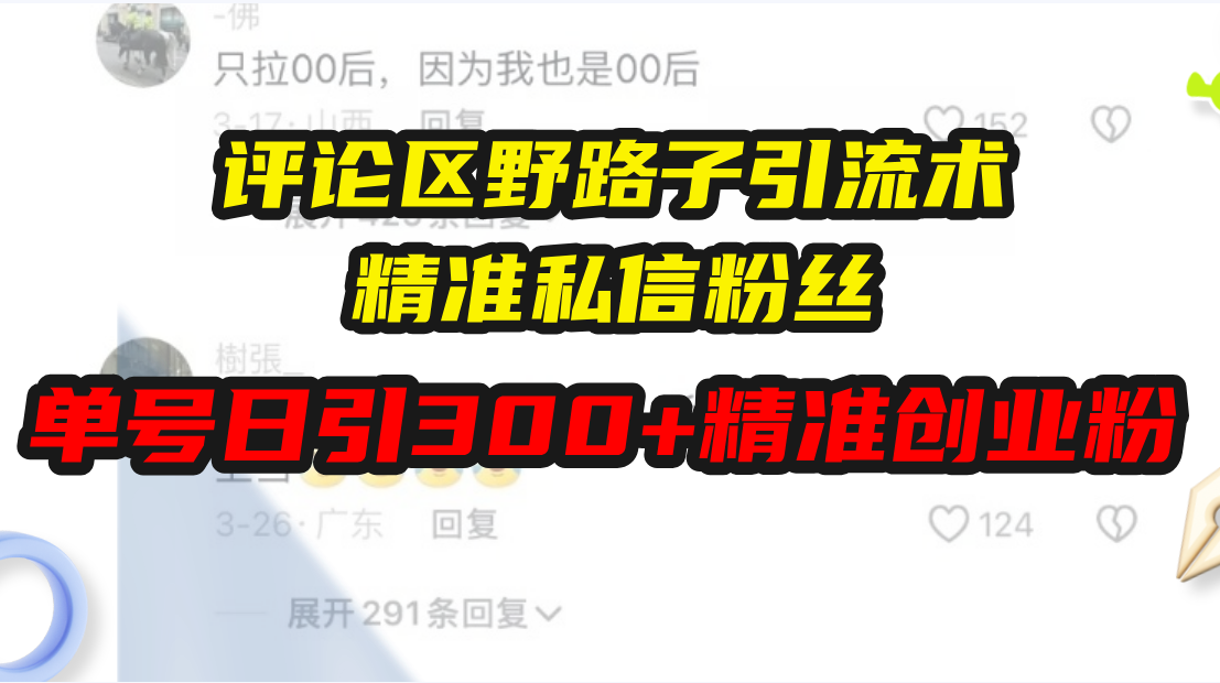 评论区野路子引流术，精准私信粉丝，单号日引流300+精准创业粉-资源社