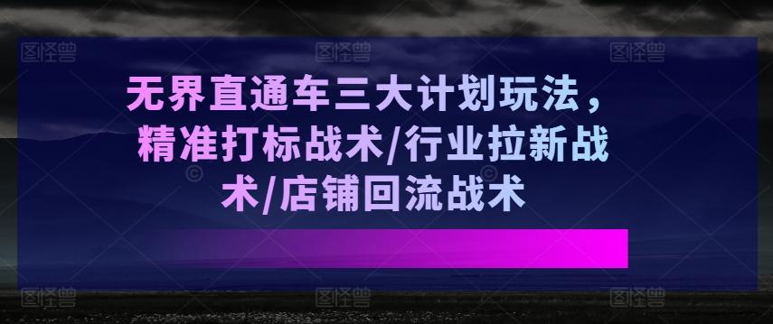 无界直通车三大计划玩法，精准打标战术/行业拉新战术/店铺回流战术-资源社