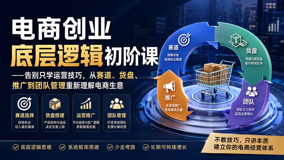 电商创业底层逻辑初阶课——告别只学运营技巧，从赛道、货盘、推广到团队管理重新理解电商生意-资源社