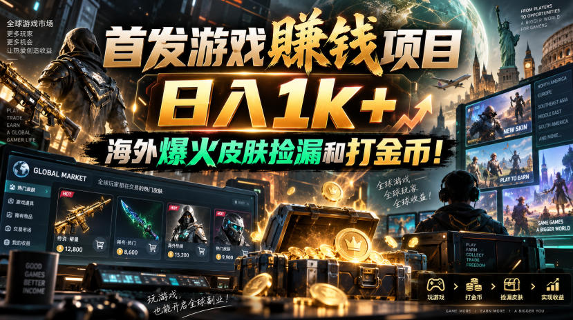 首发游戏賺钱项目,日入1k+,海外爆火皮肤捡漏和打金币!【揭秘】-资源社