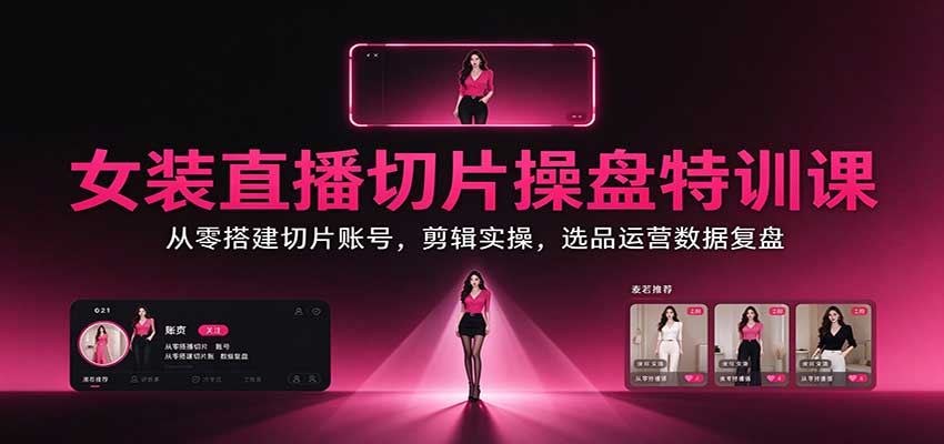 女装直播切片操盘特训课：从零搭建切片账号，剪辑实操，选品运营数据复盘-资源社