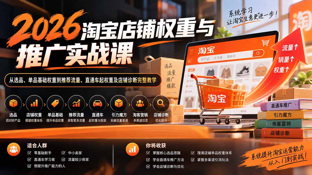 2026淘宝店铺权重与推广实战课:从选品、单品基础权重到推荐流量、直通车起权重及店铺诊断完整教学-资源社